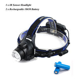 10000Lums IR Sensor Headlight USB Rechargeabl LED Headlamp