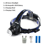 10000Lums IR Sensor Headlight USB Rechargeabl LED Headlamp