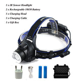 10000Lums IR Sensor Headlight USB Rechargeabl LED Headlamp